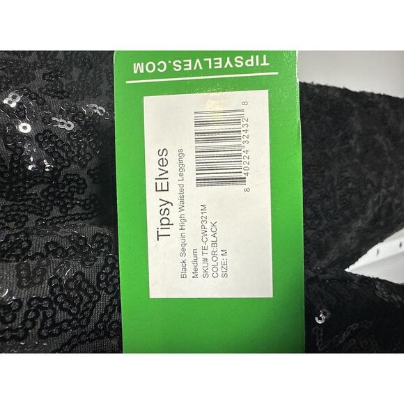 NWT Tipsy Elves Black Sequin High Waisted Leggings Size Medium - Picture 7 of 8